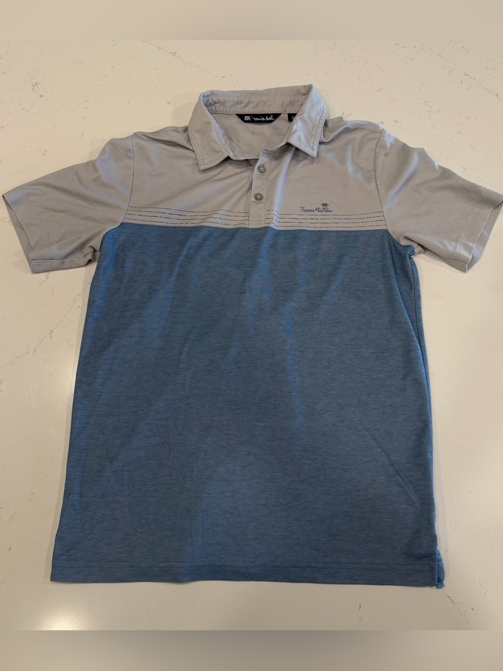 Travis Mathew Men’s Two-Tone Blue and Gray Polo - Medium